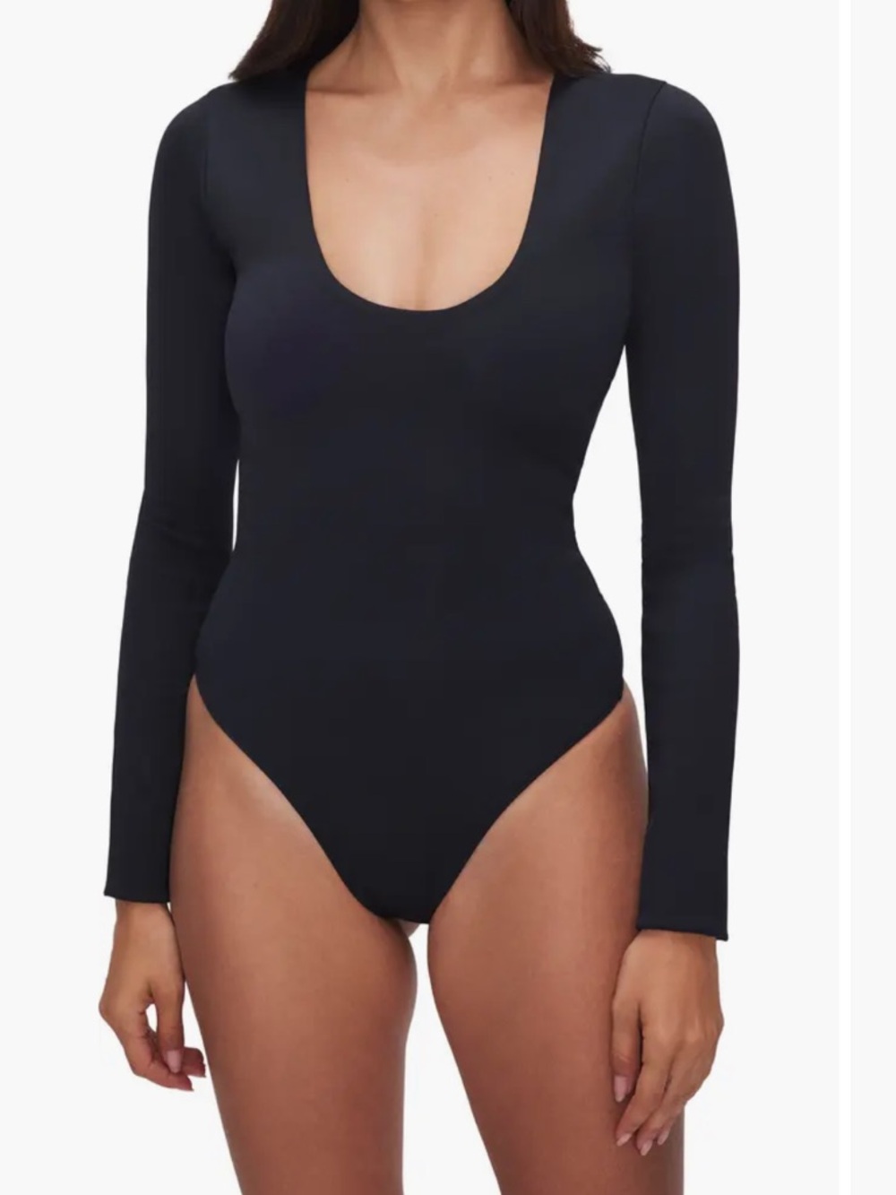 Good American Black Long Sleeve Scoop Neck Bodysuit